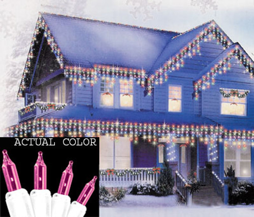 100-Count Pink Mini Icicle Christmas Lights, 4.6ft White Wire