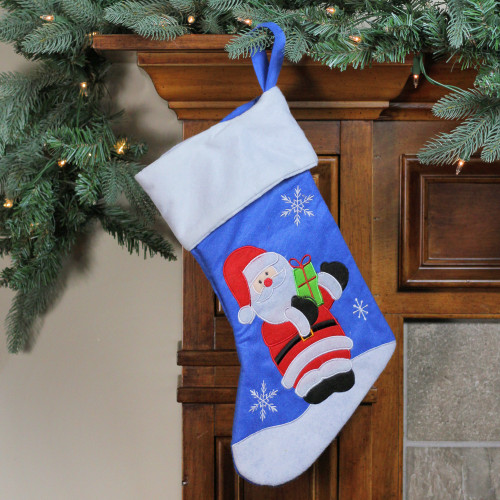15" Blue and Red Santa Claus with Gift Christmas Stocking