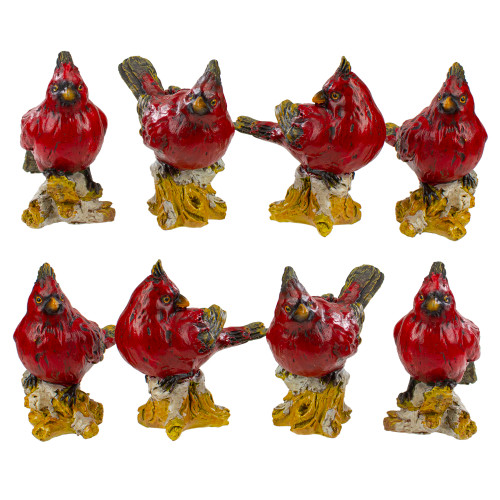 Cardinal Birds on a Stomp Christmas Figurines - 4.5" - Red - Set of 8