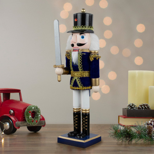 Christmas Nutcracker Soldier with Sword Decoration - 14" - Blue and White