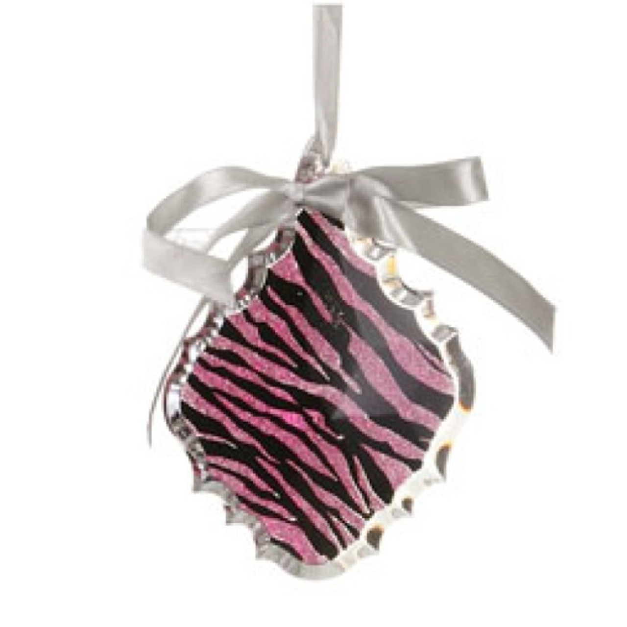 5.5" Glittered Magenta Pink Zebra Print Teardrop Prism Christmas Ornament
