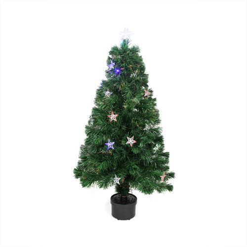4' Pre-Lit LED Fiber Optic Artificial Christmas Tree with Stars - Multi Color Lights
