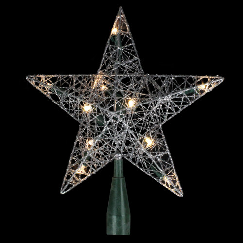 9" Lighted Silver Wire Star Christmas Tree Topper - White LED Lights