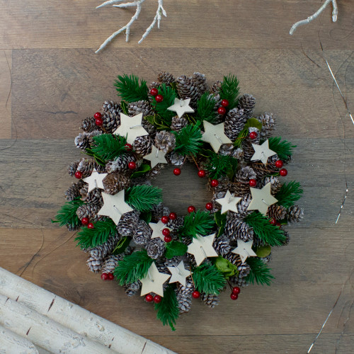 Pine Cone and Berries with Stars Artificial Christmas Wreath, 10-Inch, Unlit