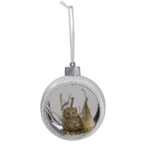 3.75" Silver and White Round Cutout Owl Christmas Ornament