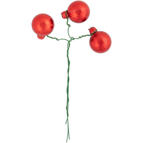 6.75" Shiny Red and White Shatterproof Ball Ornament Christmas Pick