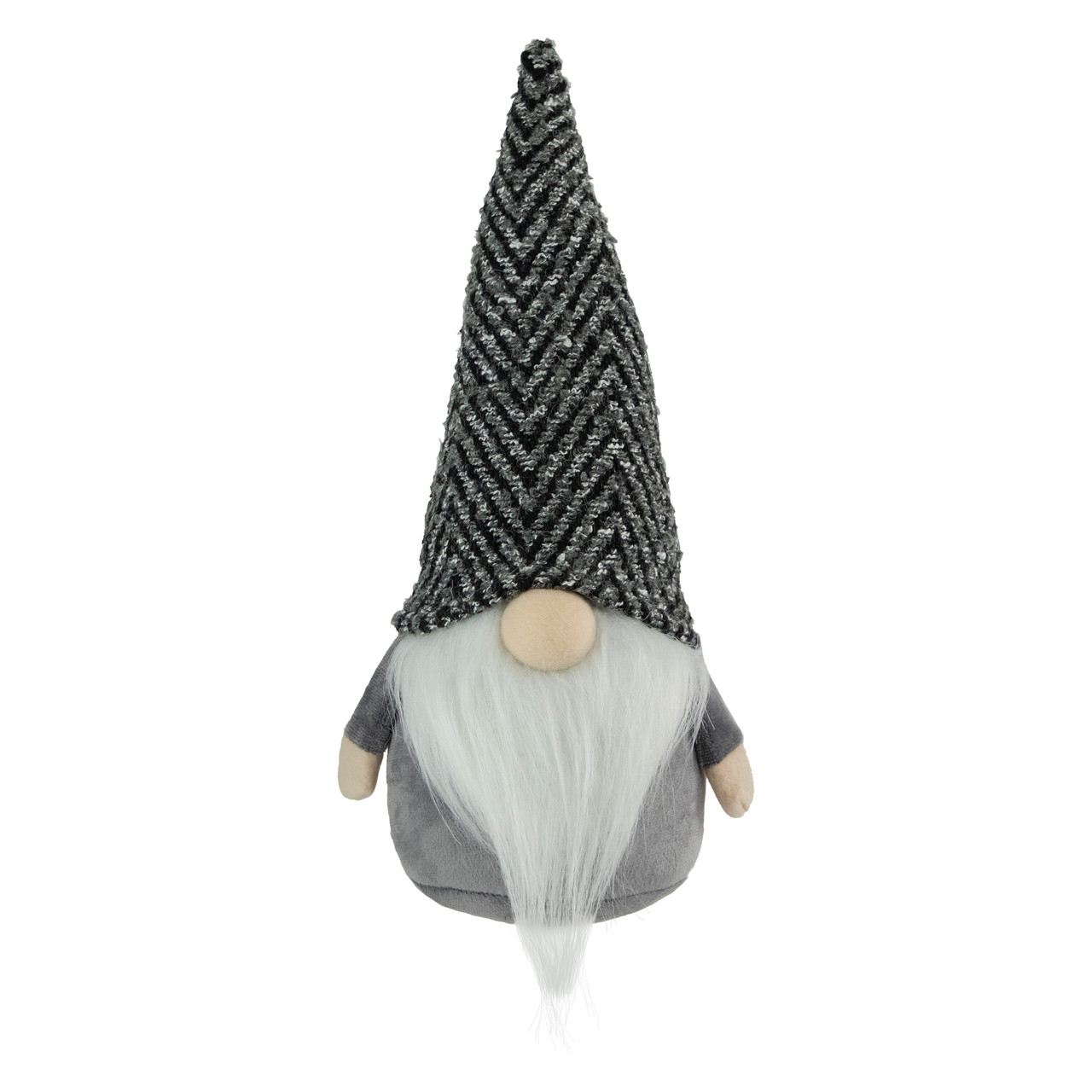 Standing Gnome with Chevron Hat Christmas Figure - 12" - Gray and White