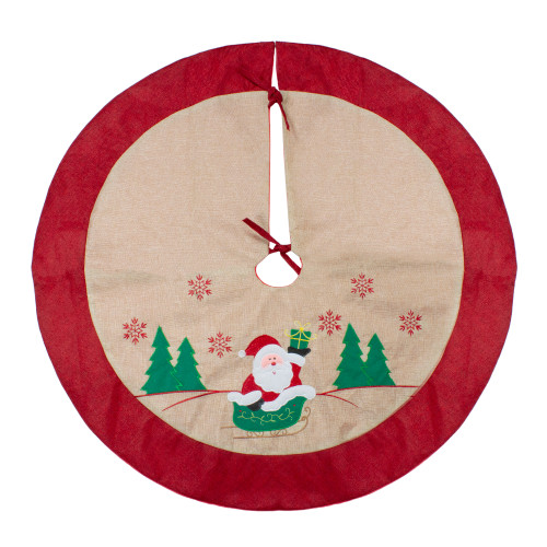 Santa Claus in Sleigh Embroidered Christmas Tree Skirt - 36"