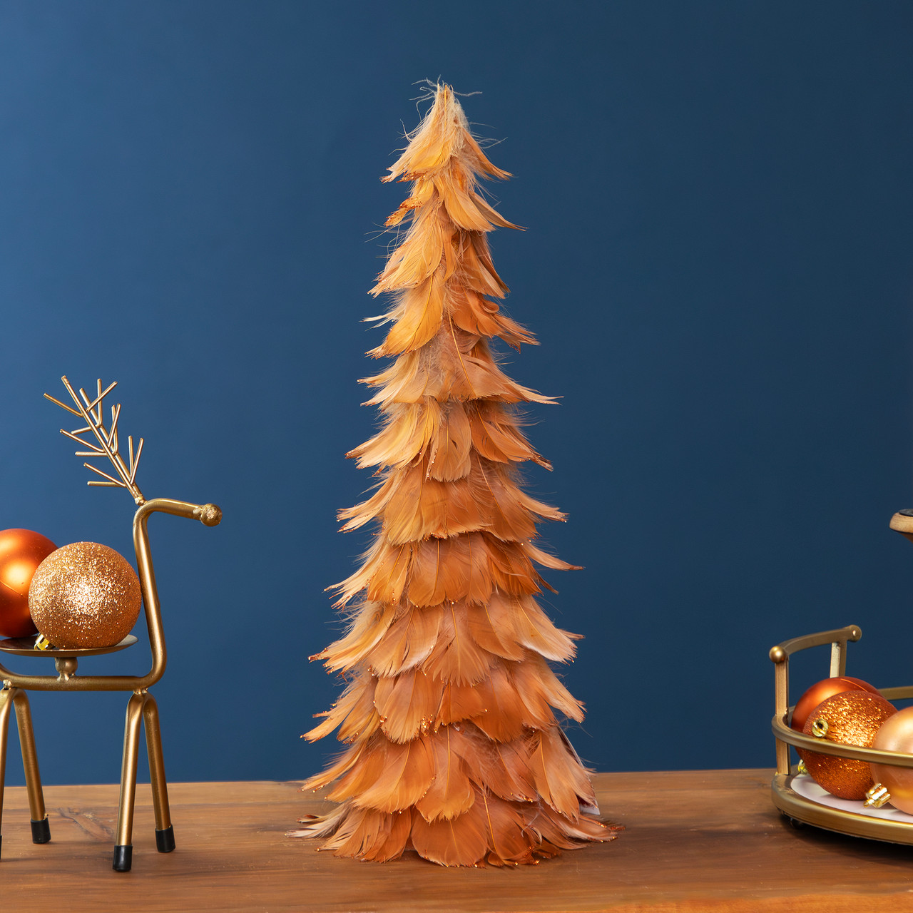 Small Layered Feather Cone Tree Glittered Christmas Decoration - 16" - Rust Orange