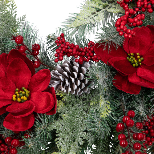 Real Touch? Poinsettia and Pinecone Artificial Christmas Wreath - 38" - Unlit