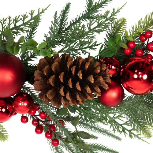 Mixed Foliage with Jingle Bells and Ornaments Artificial Christmas Garland - 6' x 8" - Unlit