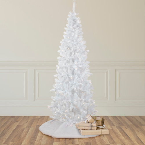 6.5' Pre-Lit Pencil White Georgian Pine Artificial Christmas Tree, Warm White LED Lights