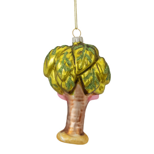 4" Pink Flamingo with Palm Tree Glass Christmas Ornament