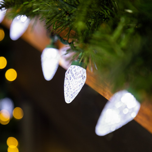 100ct Pure White Faceted LED C9 Christmas Lights - 67ft Green Wire