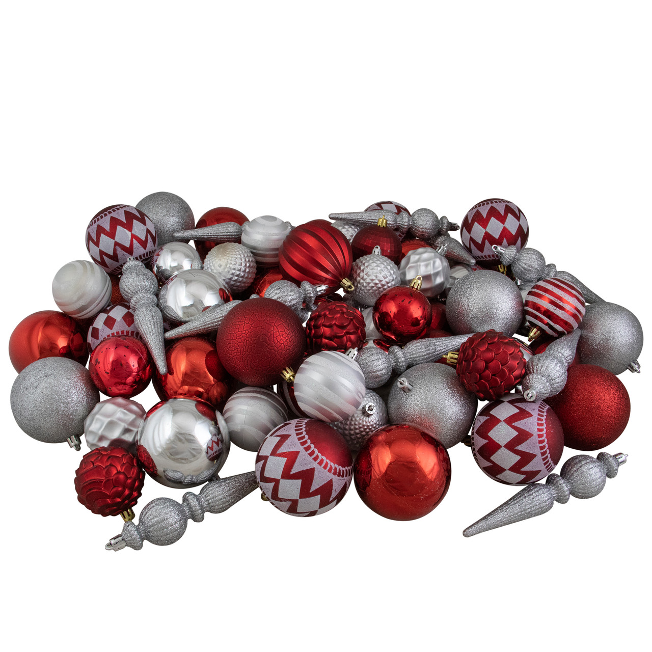 75ct Red and Silver Shatterproof 3-Finish Christmas Ball Ornaments
