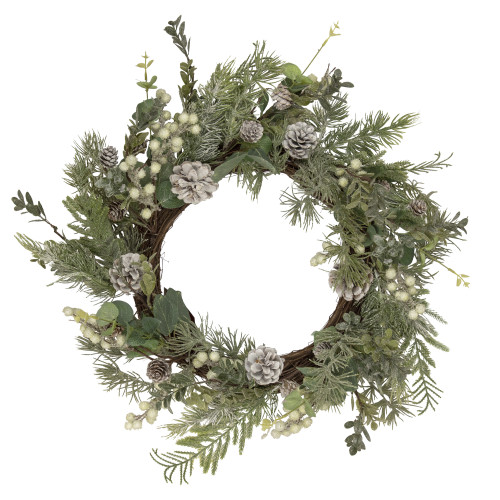 White Berry, Eucalyptus and Pinecone Christmas Wreath, 20-Inch, Unlit
