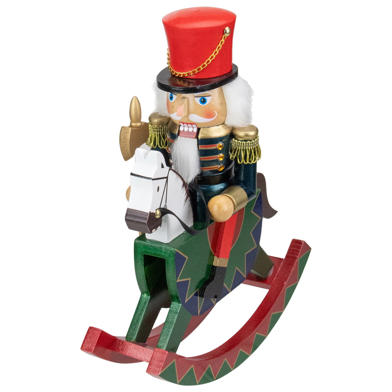 11.5 Red and Blue Christmas Nutcracker Soldier on Rocking Horse