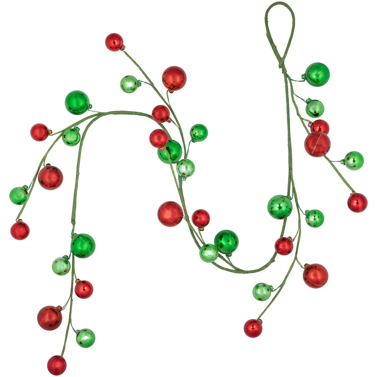 4' x 6" Green and Red Ball Ornament Christmas Garland, Unlit