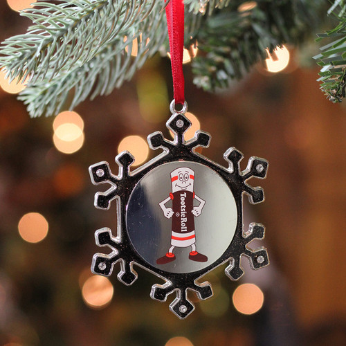 3.5" Silver Plated Snowflake Toostie Roll Man Candy Logo Christmas Ornament