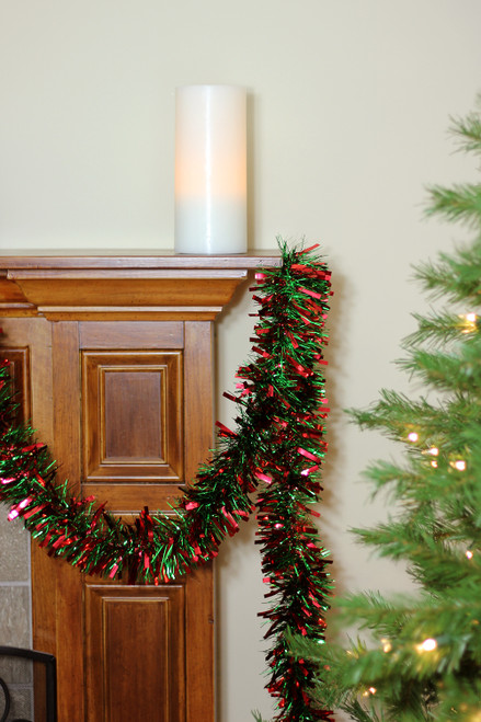 Wide Cut Tinsel Commercial Christmas Garland - 50' x 3" - Red and Green - Unlit