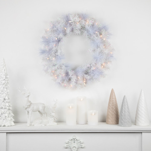 Pre-Lit Vermont White Pine Artificial Christmas Wreath, 24-Inch, Clear Lights