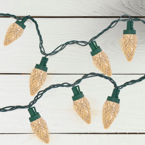 50 Count Warm White LED Faceted C9 Christmas Light Set, 20.25 ft Green Wire