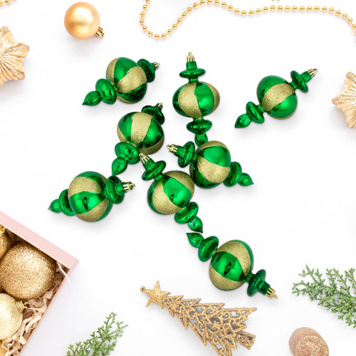 8-Count Green Shatterproof Finial Christmas Ornaments, 6"