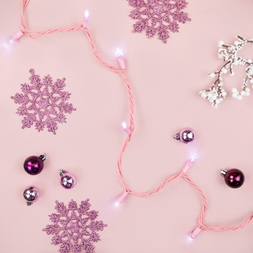 100-Count Pure White LED Wide Angle Christmas Lights, 33ft Pink Wire