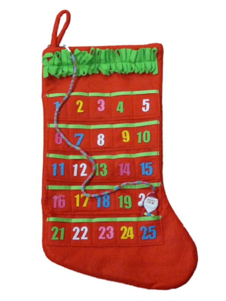 Red Advent Calendar Christmas Stocking with Santa & Embellishments