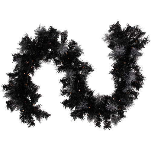Pre-Lit LED B/O Iced Christmas Garland - 6' x 9" - Black - Warm White Lights