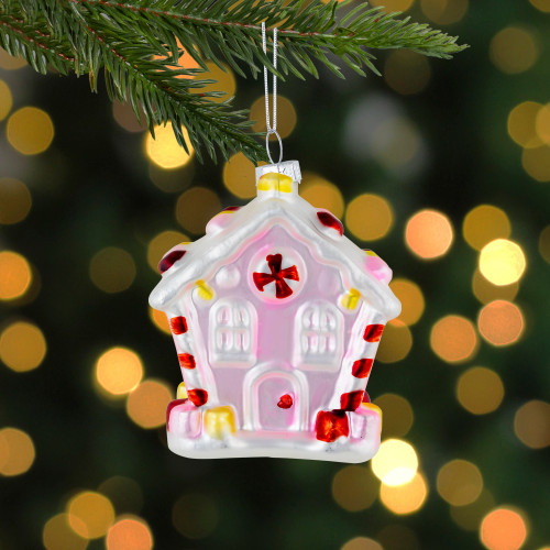 3.25" Pink Candy House Glass Christmas Ornament