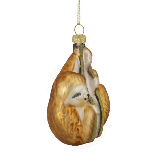 4" Gold Sloth with Bamboo Glass Christmas Ornament