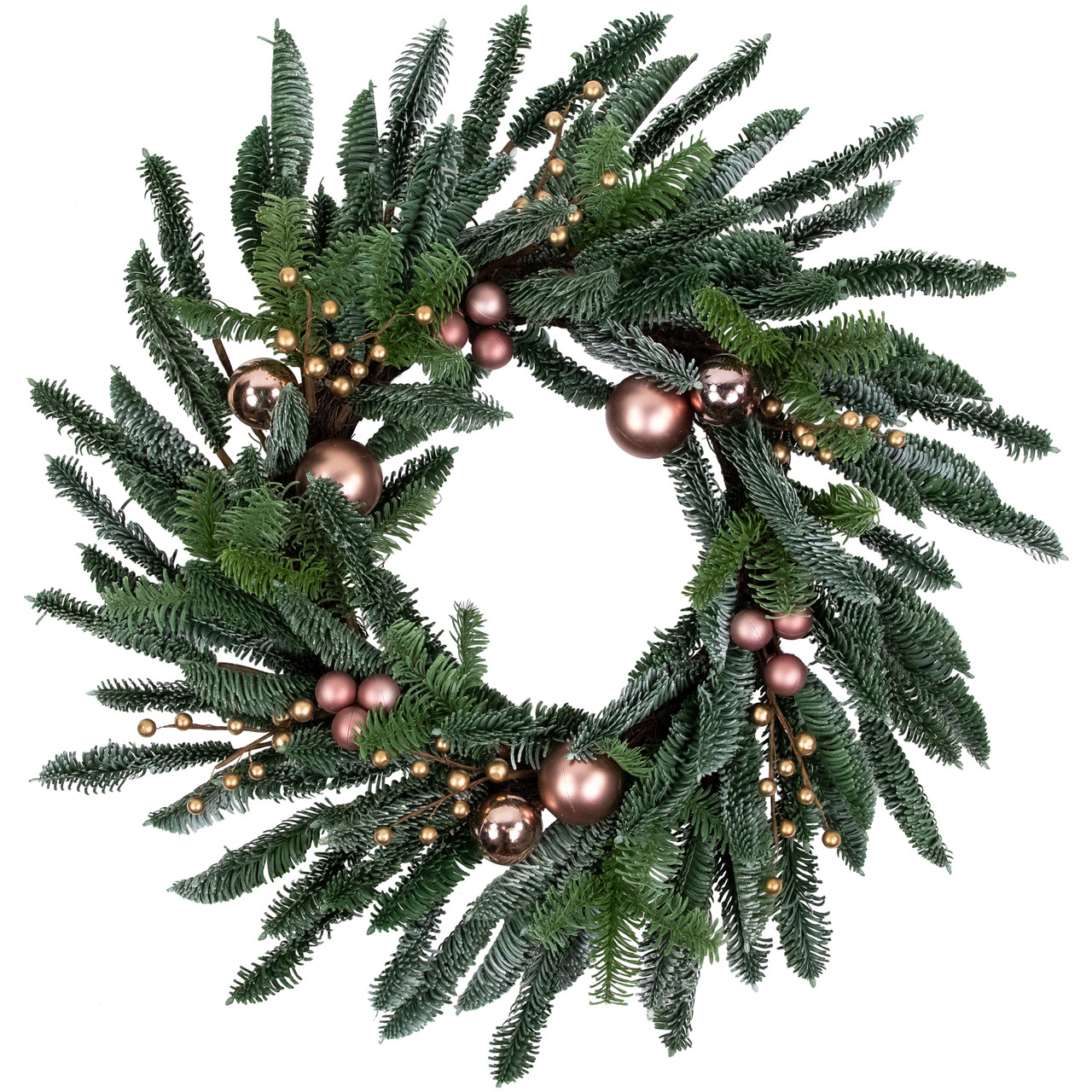 Rose Gold Ball Ornaments Artificial Christmas Wreath, 28-Inch, Unlit