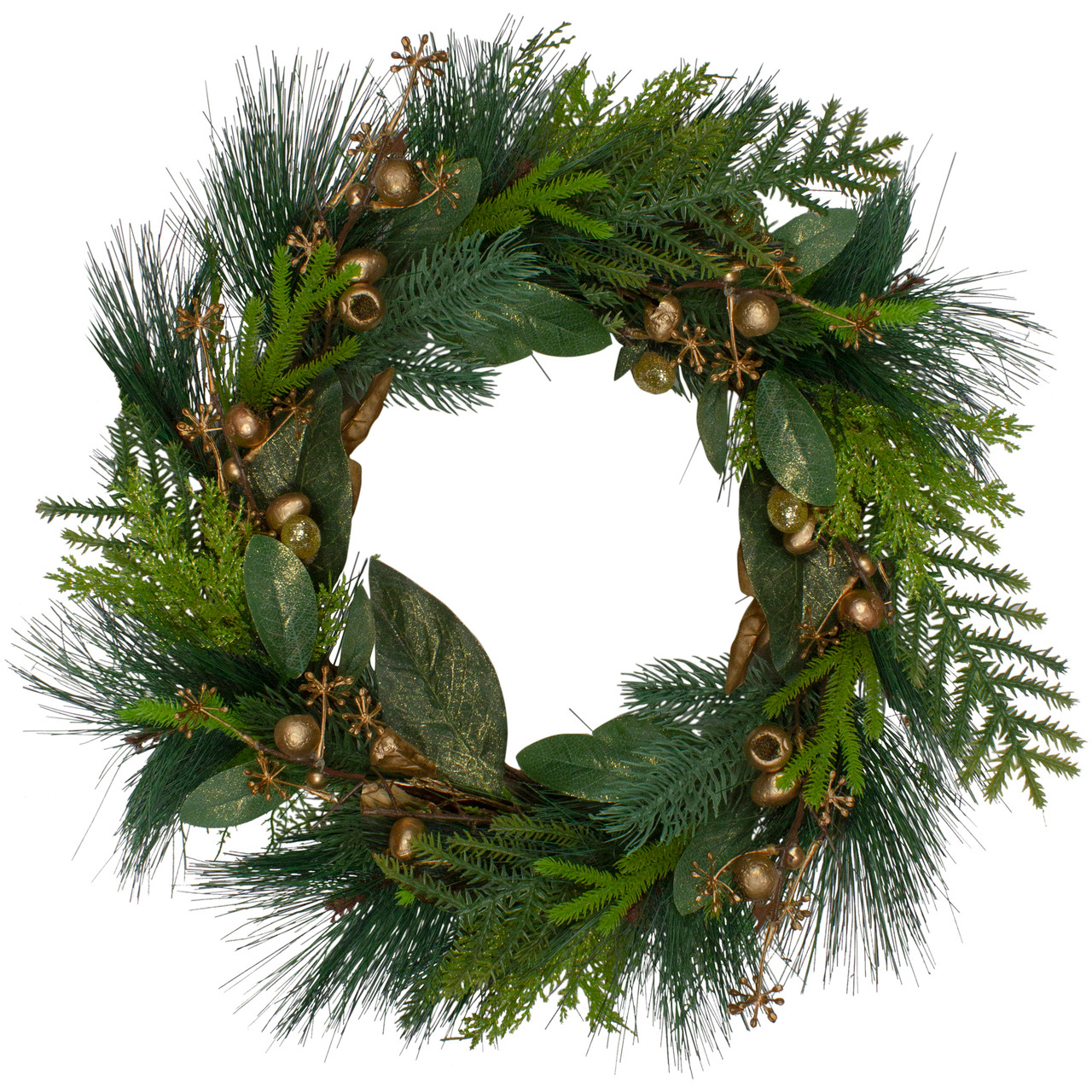 Leaves, Berry and Cedar Artificial Christmas Wreath - 20-Inch, Unlit