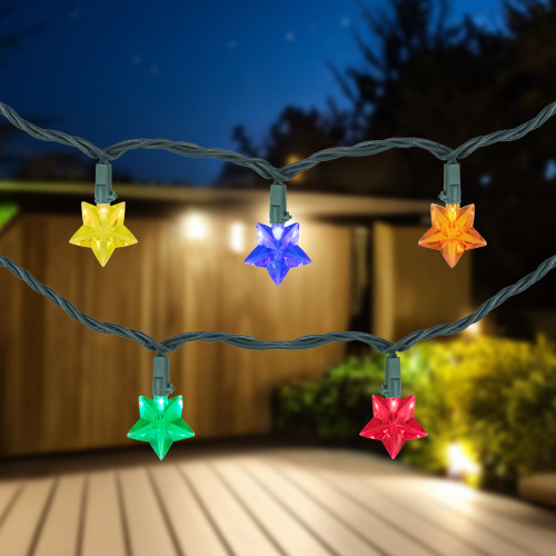 20-Count Multi-Colored Star Shaped LED Christmas Light Set- 4.5ft, Green Wire