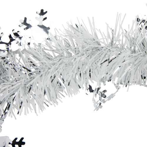 Commercial Christmas Tinsel Snowflake Garland - 50' x 2" - White and Silver - Unlit
