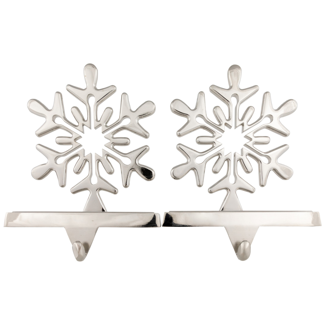 Set of 2 Solid Silver Snowflake Cutout Christmas Metal Stocking Holders 6.5"