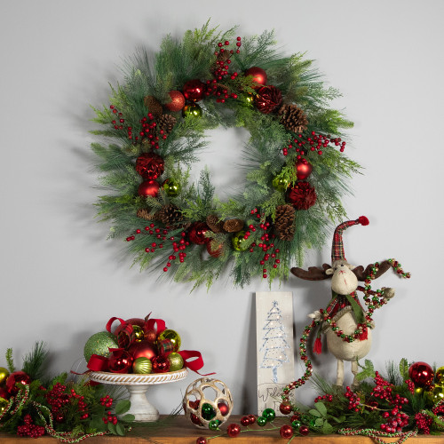 Real Touch? Berries, Pinecones and Ornaments Artificial Christmas Wreath - 36" - Unlit