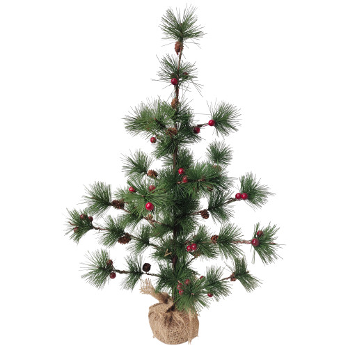 Winter Berry Pine Tree with Pine Cones in Jute Base Christmas Decoration - 23.5"
