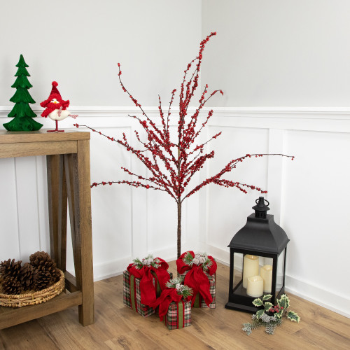 50" Artificial Red Berry Christmas Twig Tree with Square Stand, Unlit