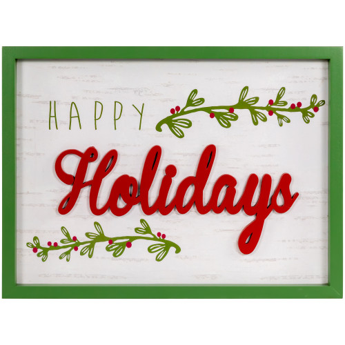 15.75" Framed "Happy Holidays" Christmas Wooden Wall Sign