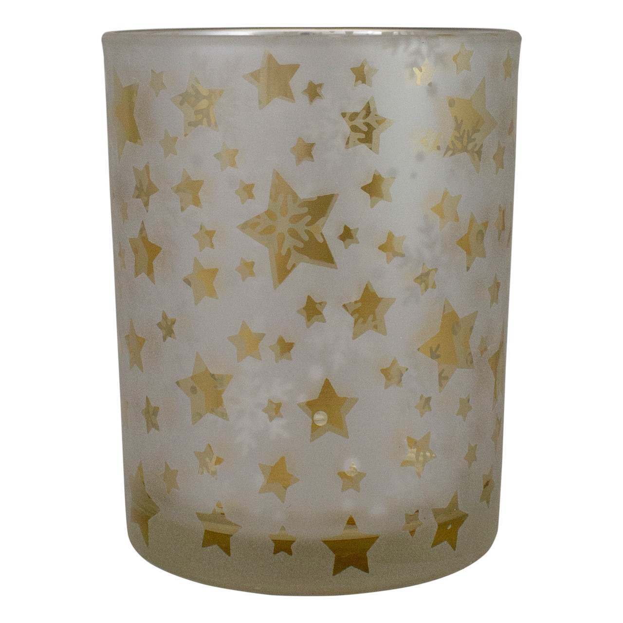 5" Matte Silver and Gold Stars and Snowflakes Flameless Glass Candle Holder