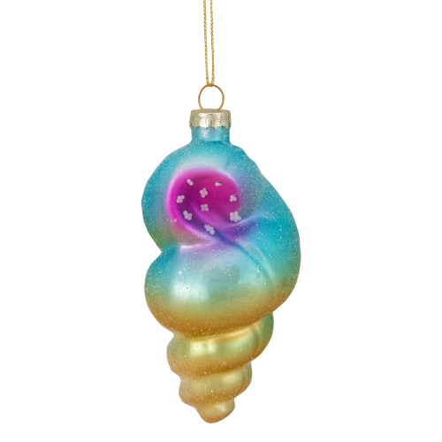 4.25" Blue and Pink Seashell Glass Christmas Ornament