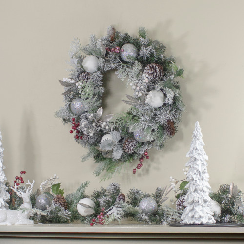 Frosted Cedar and Berries Artificial Christmas Wreath - 24-Inch, Unlit