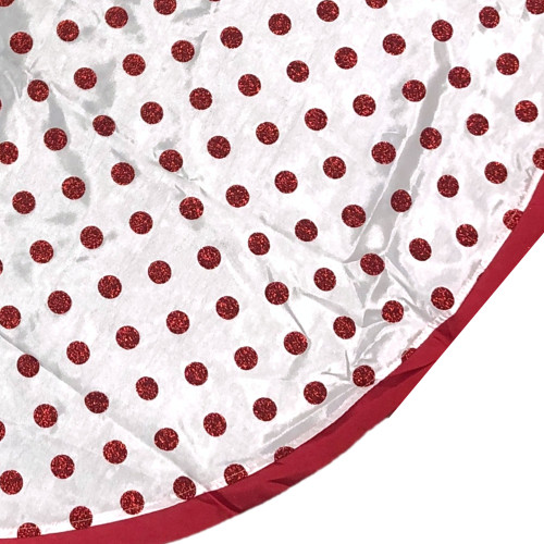 Lightweight 48 Inch Red & White Glitter Polka Dot Holiday Christmas Tree Skirt