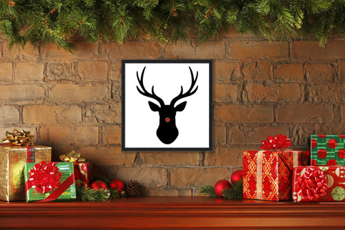 Rudolph the Red Nosed Reindeer 15.5" x 15.5" Framed Christmas Wall Decor Art Print Sign Poster in a Black Wooden Frame with UV Acrylic and Hangers