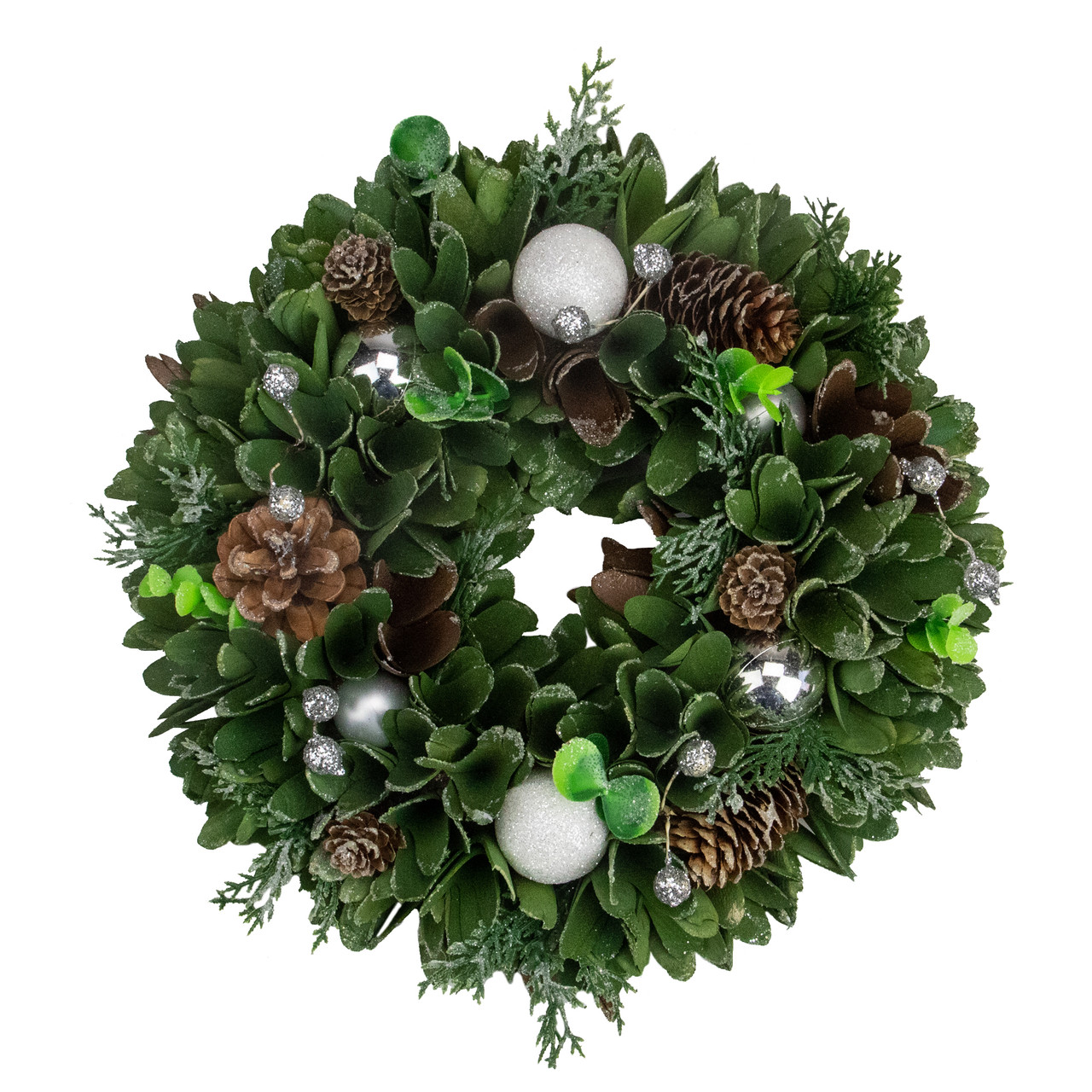 Artificial Christmas Wreath With Pine Cones and Ornaments - 14" Unlit