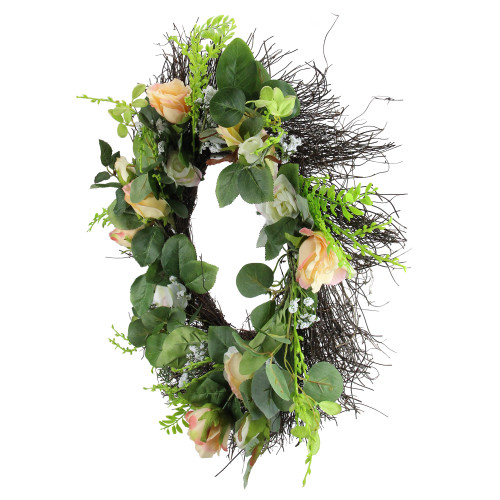 Rose and Foliage Artificial Spring Wreath - 24-Inch, Unlit