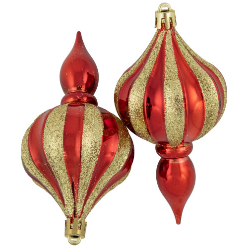 8ct Red and Gold Shatterproof Finial Christmas Ornaments, 4.75"