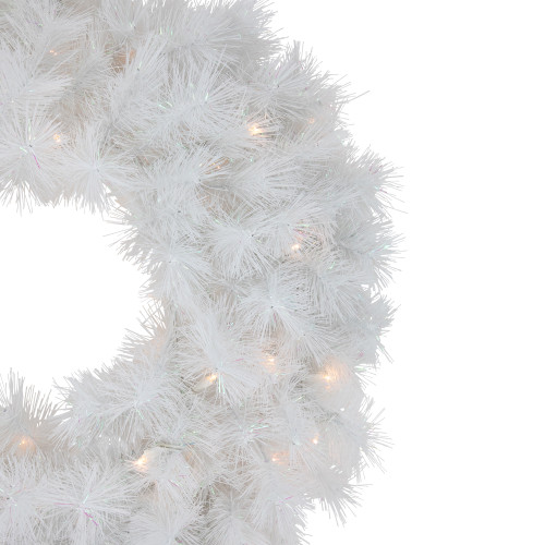 Pre-Lit White Alaskan Pine Artificial Christmas Wreath, 24-Inch, Warm White LED Lights
